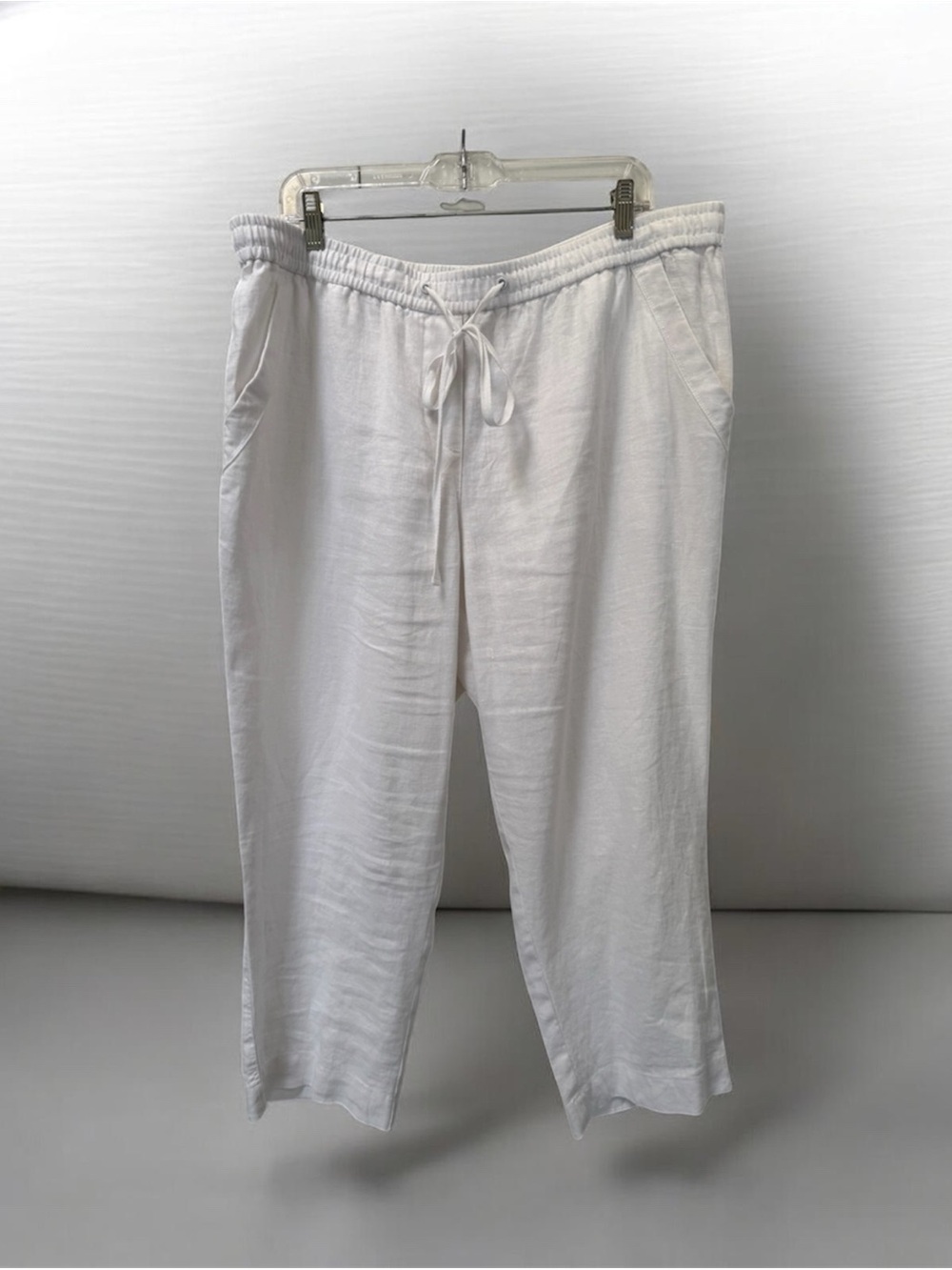 100% LINEN Jones New York XL White Drawstring Crop Ankle Capri Pants Summer EUC